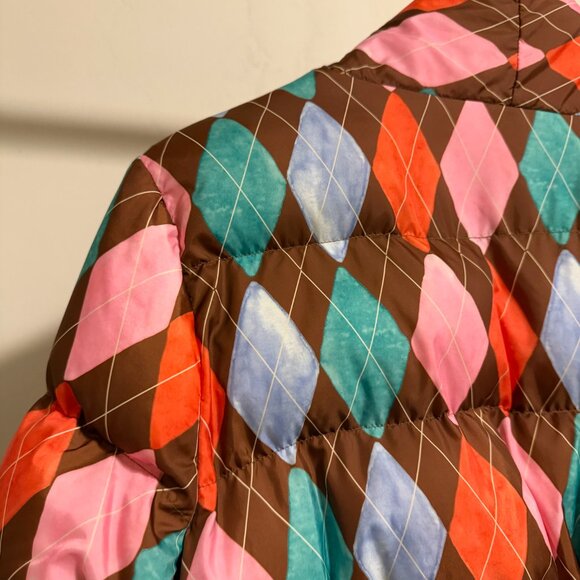 Rachel Antonoff Pink Brown & Orange Argyle Belted Puffer Jacket S - Picture 13 of 14